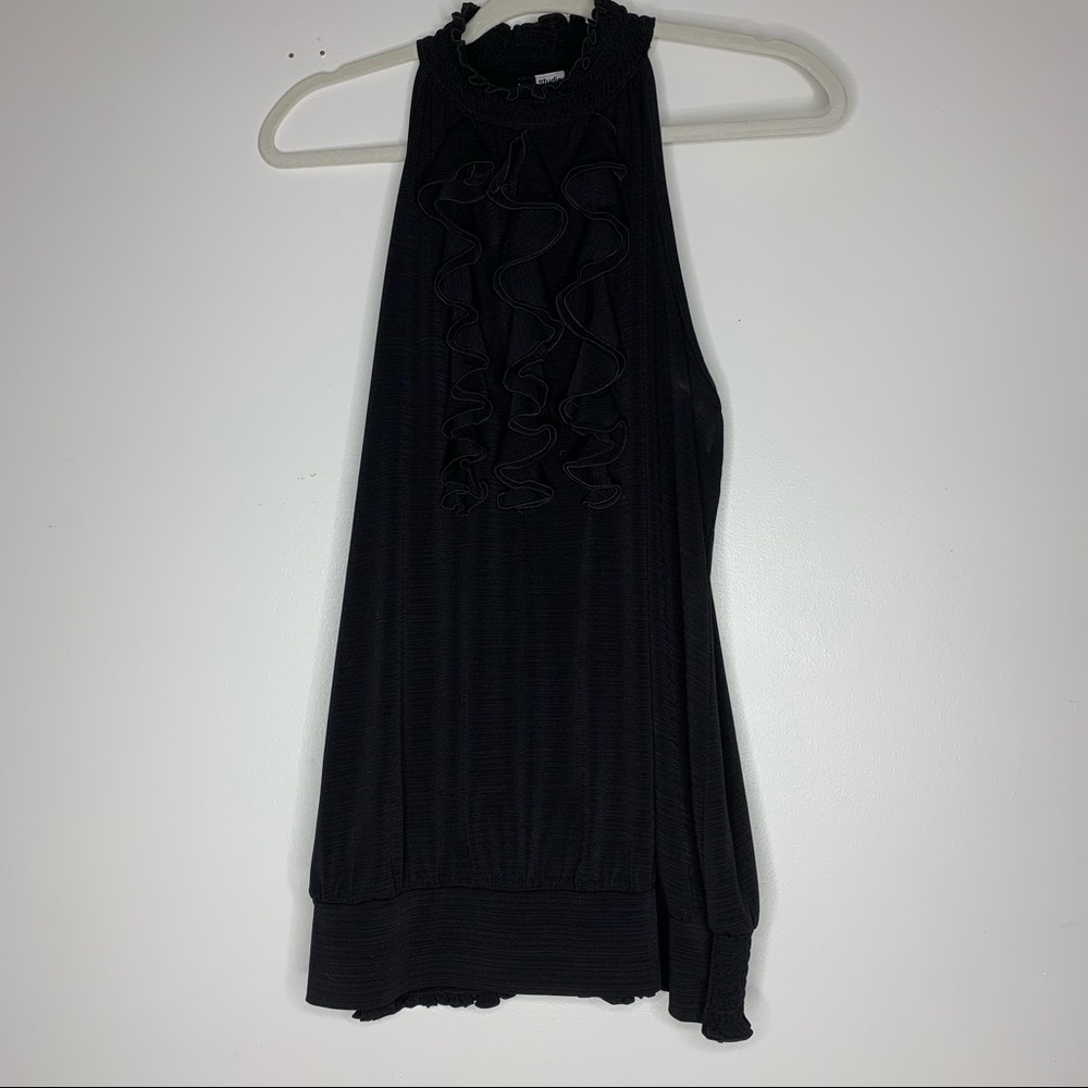 Studio 1940 black sleeveless high neck ruffle blouse XL